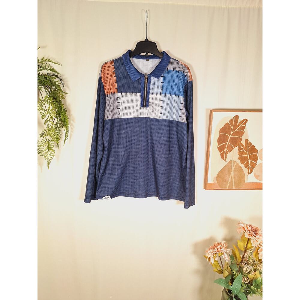 Unbranded Men's Multi-Color 1/3" Zipper Pull-Over Sweater Medium